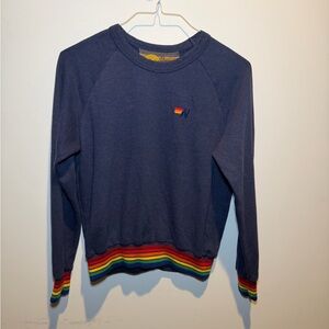 Aviator Nation Blue Pullover sweatshirt with Rainbow Accents